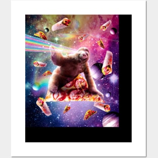 Space Pizza Sloth - Rainbow Laser Posters and Art